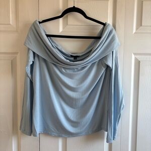 J.Crew Sky Blue Blouse Off Shoulder Cowl Neck Modal Super Soft XL Minimal Resort
